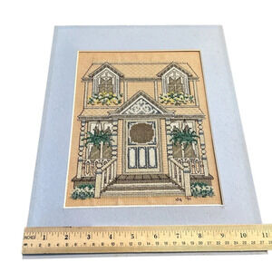 Vintage Cross Stitch Victorian House With Ferns Signed Dated